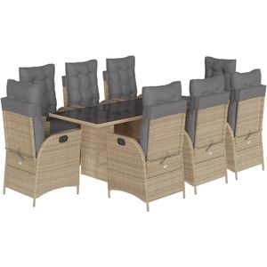 vidaXL 9-delige Tuinset met kussens poly rattan gemengd beige
