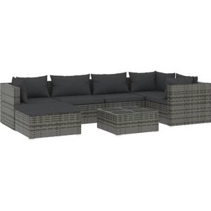 VidaXL 7-delige Loungeset met Kussens - Poly Rattan Grijs