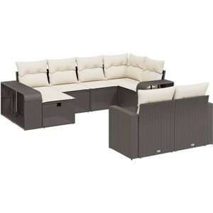 vidaXL 10-delige Loungeset met kussens poly rattan zwart