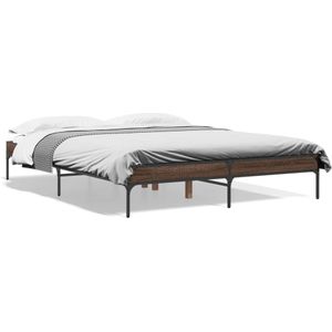 vidaXL Bedframe bewerkt hout metaal bruin eikenkleur 160x200 cm