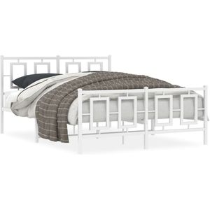 vidaXL Bedframe met hoofd- en voeteneinde metaal wit 135x190 cm