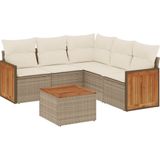 vidaXL 6-delige Loungeset met kussens poly rattan beige