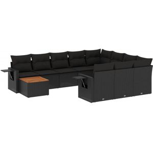 vidaXL 11-delige Loungeset met kussens poly rattan zwart