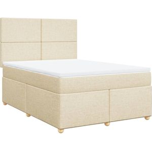 vidaXL Boxspring met matras stof crèmekleurig 160x200 cm