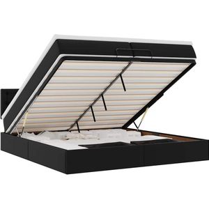 vidaXL Ottoman bed met matrassen en LED's 200x200cm kunstleer zwart
