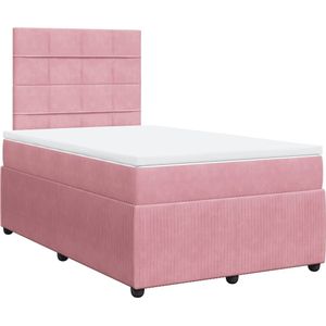 vidaXL Boxspring met matras fluweel roze 120x190 cm