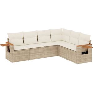 vidaXL 6-delige Loungeset met kussens poly rattan beige