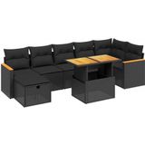 vidaXL 8-delige Loungeset met kussens poly rattan zwart