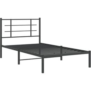 vidaXL Bedframe met hoofdbord metaal zwart 100x190 cm