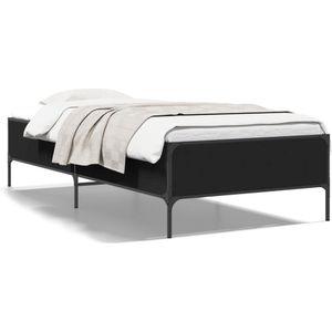 vidaXL Bedframe bewerkt hout en metaal zwart 90x190 cm