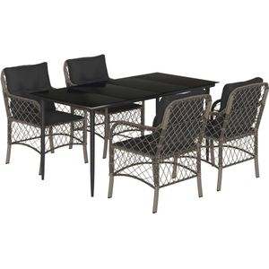 vidaXL 5-delige Tuinset met kussens poly rattan grijs