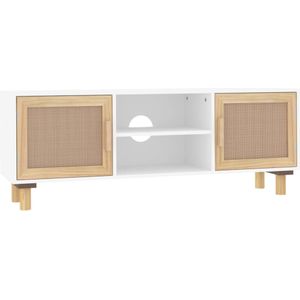 vidaXL-Tv-meubel-105x30x40-cm-massief-grenenhout-en-rattan-wit