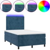 vidaXL Boxspring met matras en LED fluweel donkerblauw 120x200 cm
