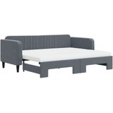 vidaXL Slaapbank onderschuifbed matrassen 90x200cm fluweel donkergrijs