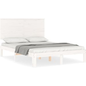 vidaXL Bedframe met hoofdbord massief hout wit 140x200 cm