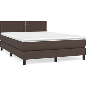 vidaXL Boxspring met matras kunstleer bruin 140x190 cm