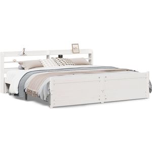 vidaXL - Bedframe - met - hoofdeinde - zonder - matras - 200x200 - cm - wit
