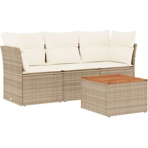 vidaXL 4-delige Loungeset met kussens poly rattan beige