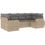 vidaXL 6-delige Loungeset met kussens poly rattan beige