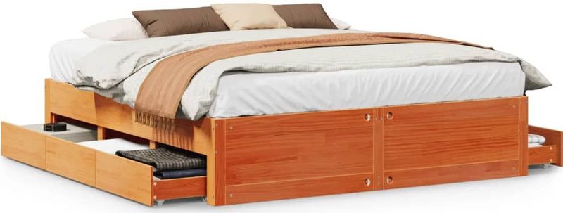 vidaXL Bedframe zonder matras met lades grenenhout wasbruin 180x200 cm