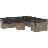 vidaXL 11-delige Loungeset met kussens poly rattan grijs