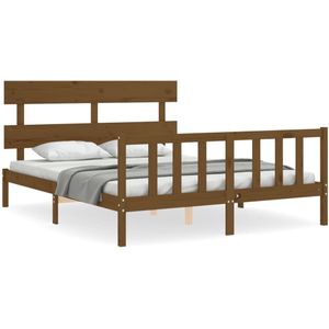 vidaXL Bedframe met hoofdbord massief hout honingbruin