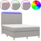 vidaXL Boxspring met matras en LED stof lichtgrijs 140x190 cm