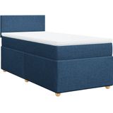 vidaXL Boxspring met matras stof blauw 90x200 cm