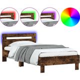 vidaXL Bedframe met hoofdbord en LED gerookt eikenkleur 100x200 cm