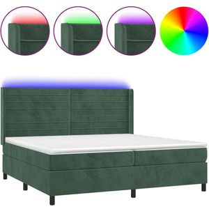 vidaXL Boxspring met matras en LED fluweel donkergroen 200x200 cm