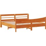 vidaXL Bedframe met hoofdbord massief grenenhout wasbruin 200x200 cm