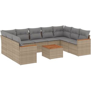 vidaXL - 10-delige - Loungeset - met - kussens - poly - rattan - gemengd - beige