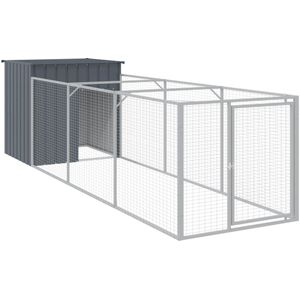 vidaXL Hondenhok met ren 110x405x110 cm gegalvaniseerd staal antraciet