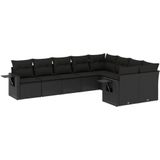 vidaXL - 9-delige - Loungeset - met - kussens - poly - rattan - zwart