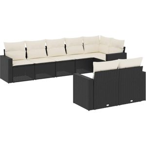 vidaXL 8-delige Loungeset met kussens poly rattan zwart