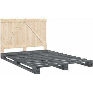 vidaXL Bedframe met hoofdbord massief grenenhout grijs 140x200 cm