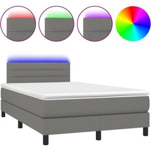 vidaXL Boxspring met matras en LED stof donkergrijs 120x190 cm