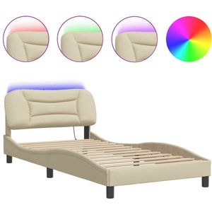 vidaXL Bedframe met LED zonder matras 100x200 cm stof crème