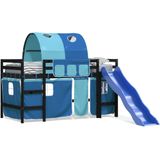 vidaXL Kinderhoogslaper met tunnel 80x200 cm massief grenenhout blauw