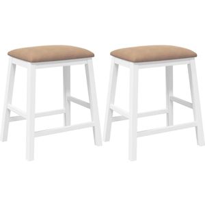 vidaXL Barstoelen met kussens 2 st massief hout rubber wit