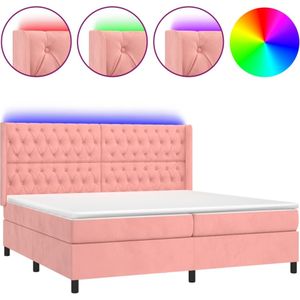 vidaXL Boxspring met matras en LED fluweel roze 180x200 cm