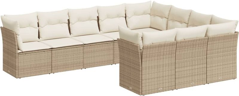 vidaXL - 10-delige - Loungeset - met - kussens - poly - rattan - beige