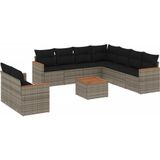 vidaXL 10-delige Loungeset met kussens poly rattan grijs