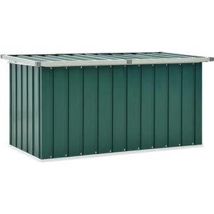 <p>Deze stijlvolle opbergbox is een ideale oplossing voor het opruimen van je tuin, patio of terras. De ruime tuinbox is zeer geschikt voor het opbergen van kussens, dekens, speelgoed en andere spullen. Hij kan, dankzij zijn massieve constructie, ook worden gebruikt als gereedschapskist.</p>
<p>De opbergkist is gemaakt van stevig gegalvaniseerd staal en is dus geschikt voor zowel binnen als buiten. De tuinbox heeft een ingetogen maar tijdloos ontwerp, waardoor hij in elk interieur past. Deze tuinbox is eenvoudig te monteren.</p>
<ul>
  <li>Kleur: groen</li>
  <li>Materiaal: gegalvaniseerd staal en kunststof</li>
  <li>Totale afmetingen: 129 x 67 x 65 cm (L x B x H)</li>
  <li>Afmetingen binnenkant box: 119 x 59 x 60 cm (L x B x H)</li>
  <li>Gemakkelijk te openen en te sluiten dankzij scharnierdeksel</li>
  <li>Montage vereist</li>
</ul>