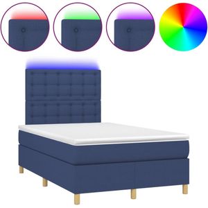 vidaXL Boxspring met matras en LED stof blauw 120x190 cm