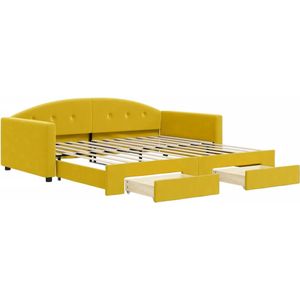 vidaXL Slaapbank met onderschuifbed en lades 100x200 cm fluweel geel