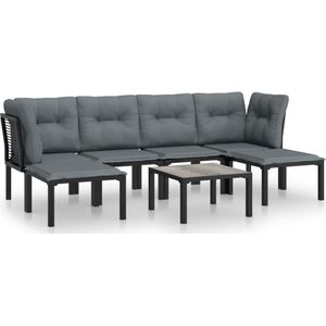 vidaXL 7-delige Loungeset poly rattan zwart en grijs