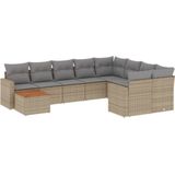 vidaXL 10-delige Loungeset met kussens poly rattan gemengd beige