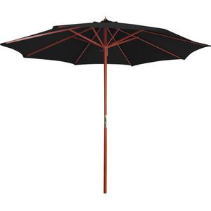 <p>Deze elegante parasol is perfect om schaduw te creëren en je te beschermen tegen schadelijke uv-stralen terwijl je ontspant met je familie op de veranda, het terras of in de tuin.</p>
<p>Deze opvallende tuinparasol is gemaakt van uv-bestendig en kleurvast polyester stof, waardoor je optimaal beschermd bent tegen de zon en uv-stralen. De houten paal zorgt voor stabiliteit en duurzaamheid.</p>
<p>Met het zwengelmechanisme is de parasol gemakkelijk te openen en te sluiten. Montage is eenvoudig.</p>
<ul>
  <li>Kleur: zwart</li>
  <li>Materiaal hoes: stof (100% polyester)</li>
  <li>Materiaal frame: gelamineerd bamboe en hardhout</li>
  <li>Diameter hoes: 300 cm</li>
  <li>Totale hoogte: ongeveer 258 cm</li>
  <li>Dikte paal: 48 mm</li>
  <li>Met ventilatie</li>
  <li>Zwengelmechanisme voor eenvoudig openen en sluiten</li>
  <li>Montage vereist</li>
</ul>