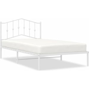 vidaXL Bedframe met hoofdbord metaal wit 100x200 cm